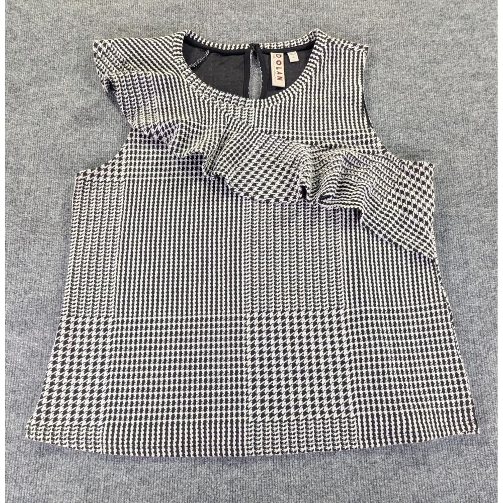 Dolan Left Coast Collection Houndstooth Ruffle Sleeveless Top Black White XL